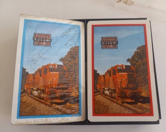 Vintage E.J.& E. Ry Railroad Chicago Outer Belt Train Double Deck Playing Cards~ Railroad Memorabilia Souvenir ~ One Deck Sealed ~ FREE SHIP