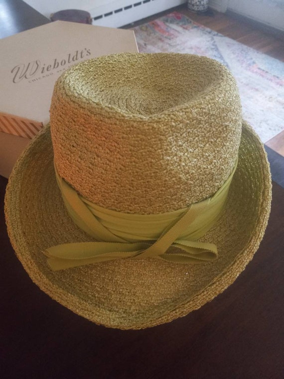 Vintage 50's-60's Green Straw type Hat in Origina… - image 1