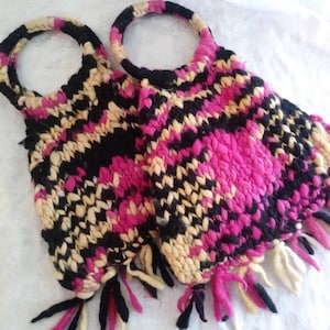 RISING TIDE Pair Wool Mulit-Colored RIng Handled Purses ~ Unused~ 70&#39;s prop~ Free Ship