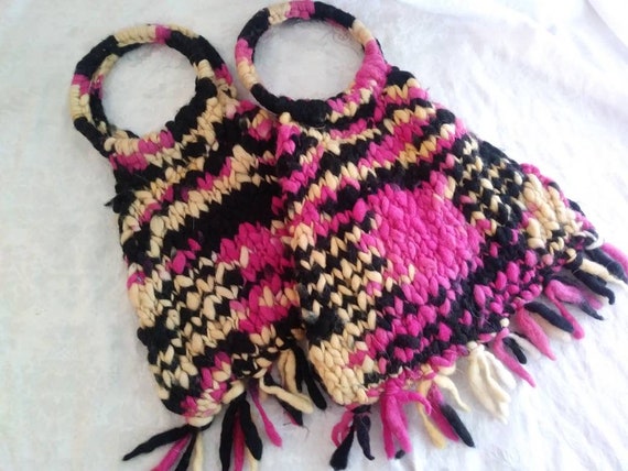 RISING TIDE Pair Wool Mulit colored Ring Handled Purses Unused