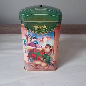 Vintage Harrods Advertising England Tin Piggy Bank~ Whimsical Bears~ 90's~ FREE SHIP