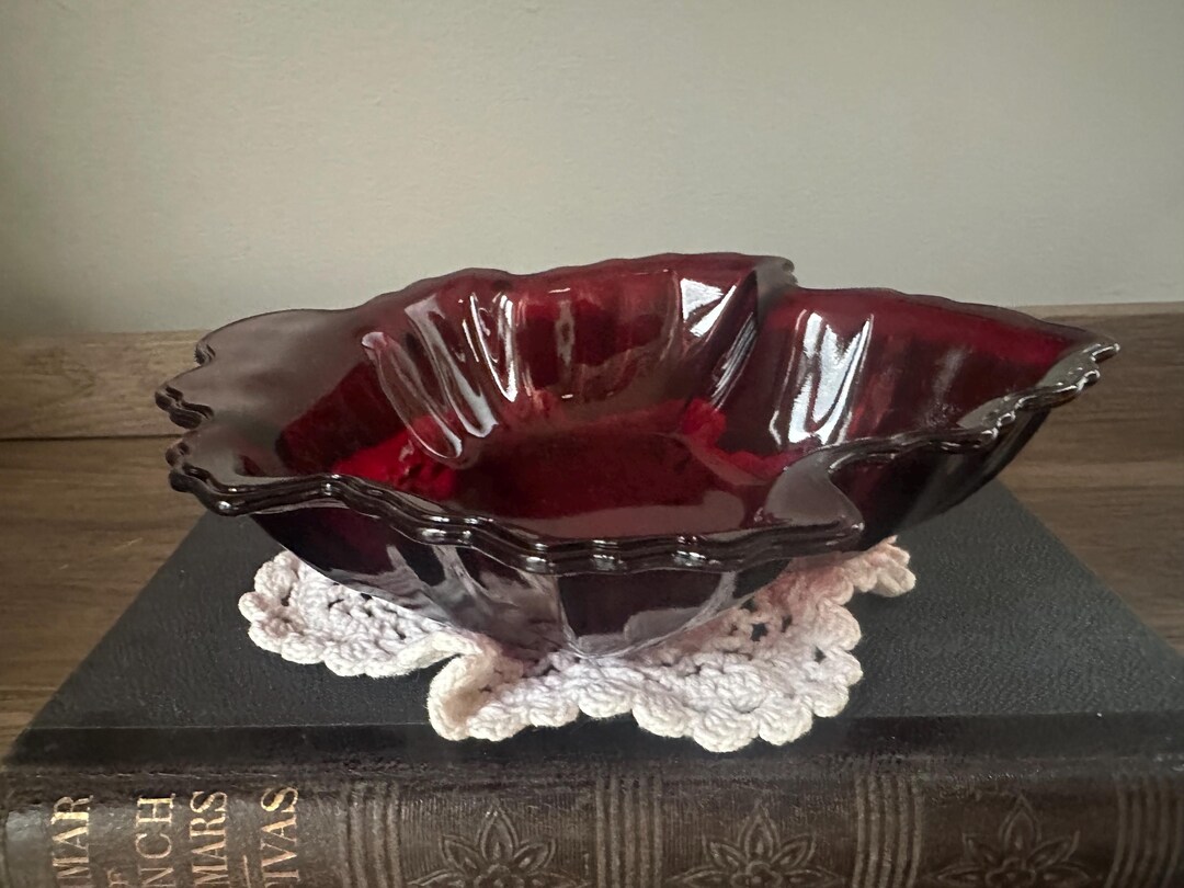 Ruby Red Fire-king Maple Leaf Candy/nut/trinket Dish~ Great Condition ...