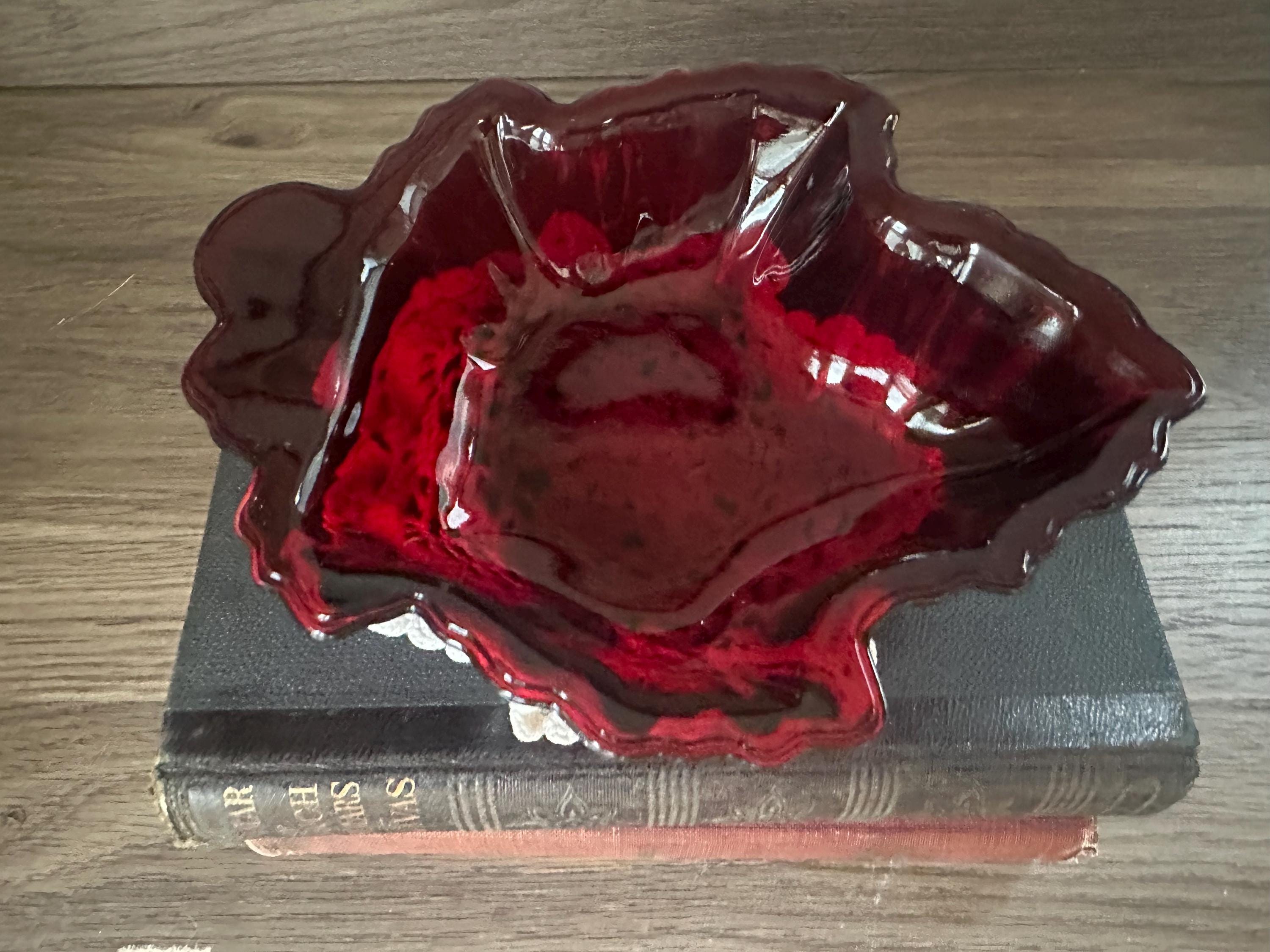 Ruby Red Fire-king Maple Leaf Candy/nut/trinket Dish~ Great Condition ...