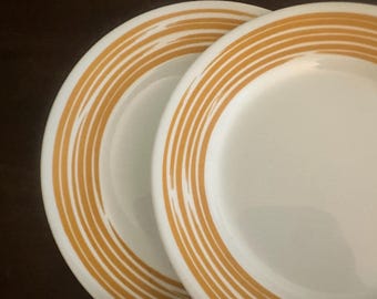 Corelle Boutique Brushed Lemon Brush Strokes 8.5" Luncheon Plates~Set of 2~ Hard to Find~ Great Condition Corelle Yellow/White~ FREE SHIP