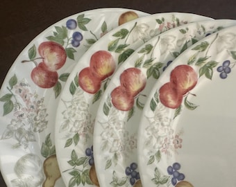Corelle CHUTNEY 10.25" Dinner Plates~ Set of 4~ Swirled Rim~ Fruits Excellent Condition  FREE Ship
