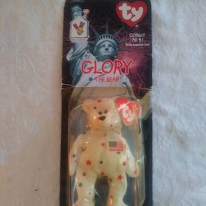McDonald&#39;s 1999 Ty &quot;GLORY The Bear&quot; Mini Bear~ Date of Birth 7/4/1997  Sealed ~ FREE SHIP