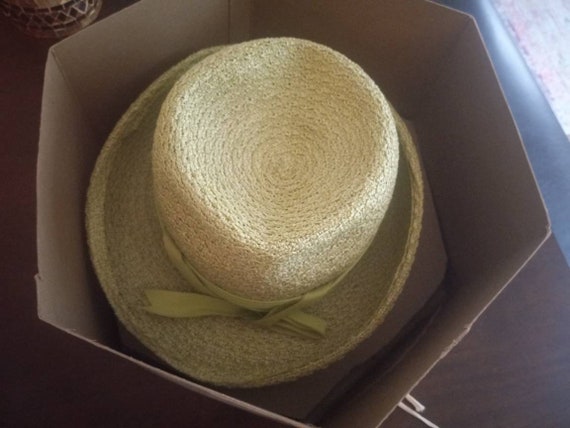 Vintage 50's-60's Green Straw type Hat in Origina… - image 5