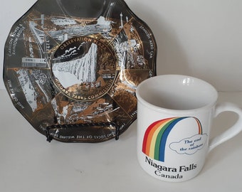 Niagra Falls Canada Souvenir Landmark Glass Tray and Mug ~ FREE SHIP