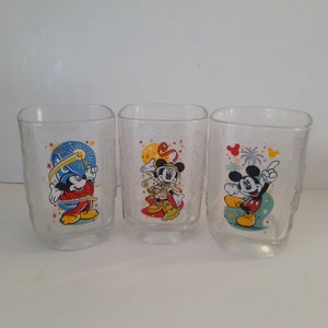 Disney World Mickey Mouse 2000 Millennium Series Glasses McDonalds ~ Set of 3~ FREE SHIP