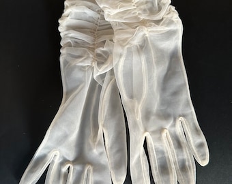 Vintage Finale Sheer Light Beige Formal Gloves~ Size M~ Unused FREE SHIPPING