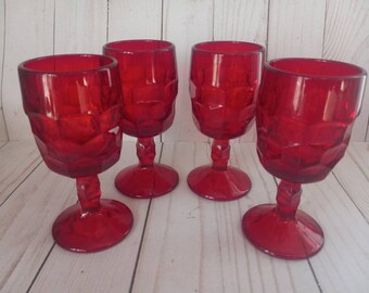 Vintage Cranberry Stain Tulip Wine Glasses Set Of 6 Holiday Wine Glasses