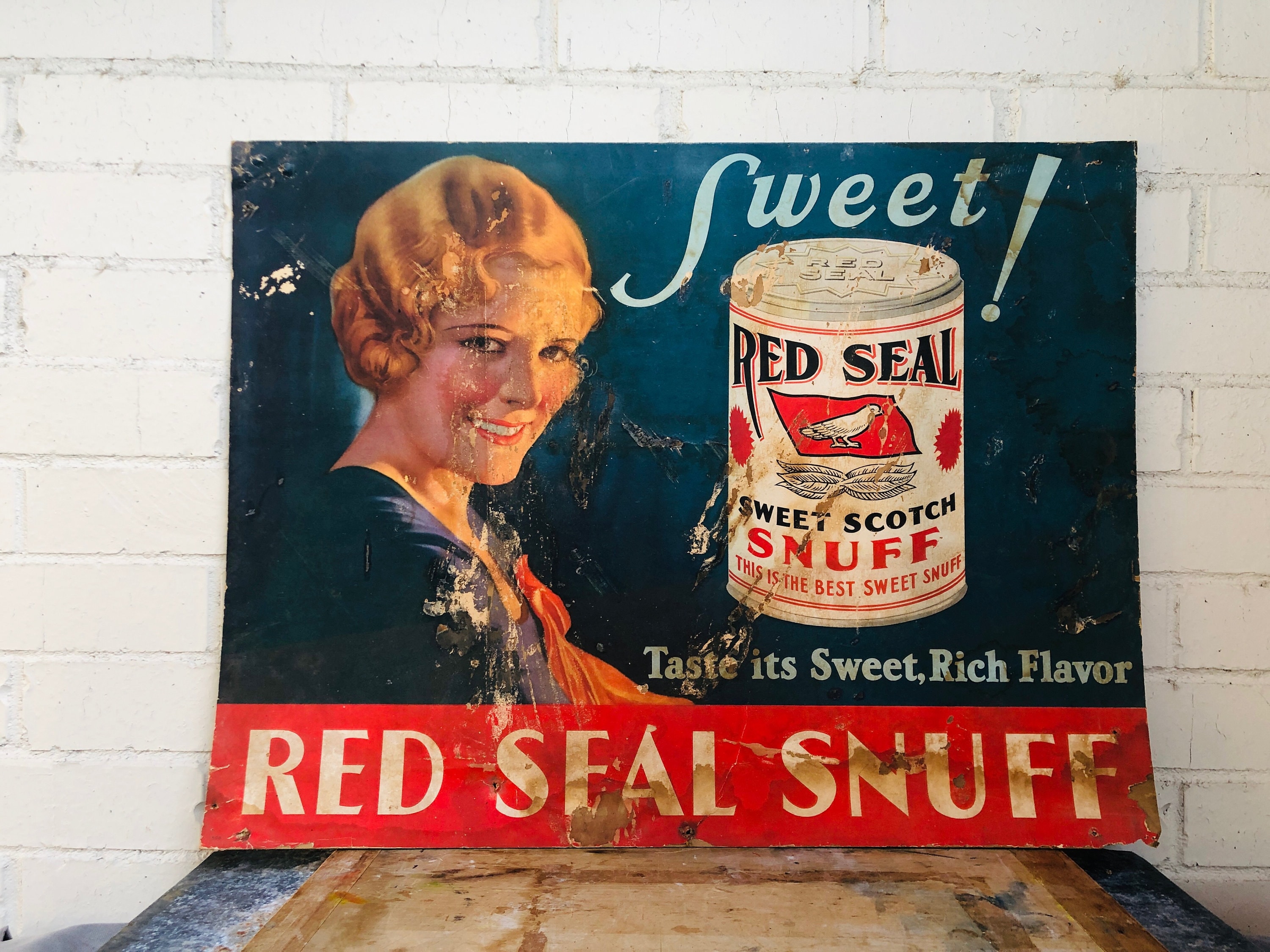 Vintage Sign - Red Seal Snuff - 1920's - Cardboard- Sweet