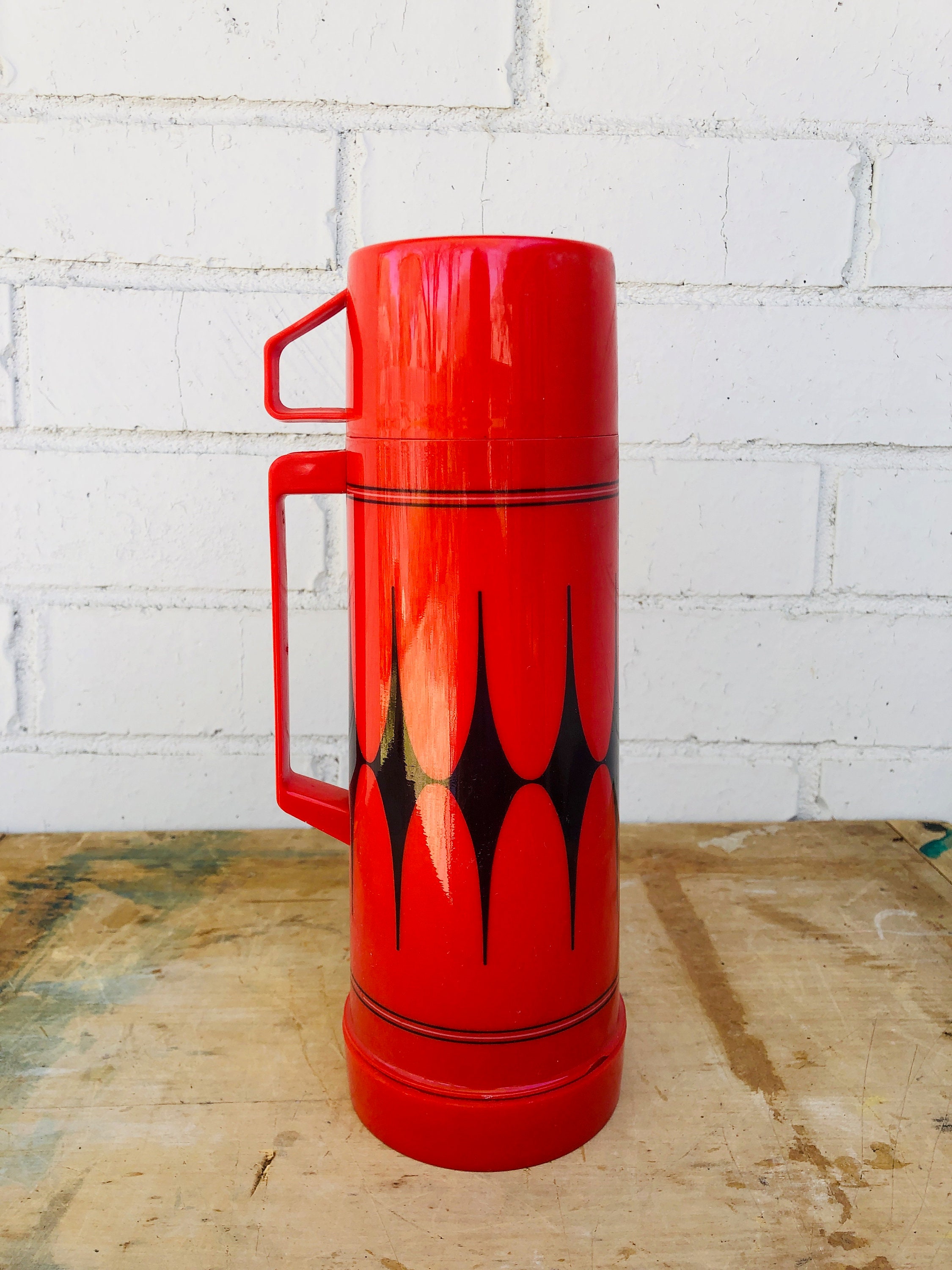 Insulated Aladdin Thermos,red Black,retro,plastic Coffee Thermos