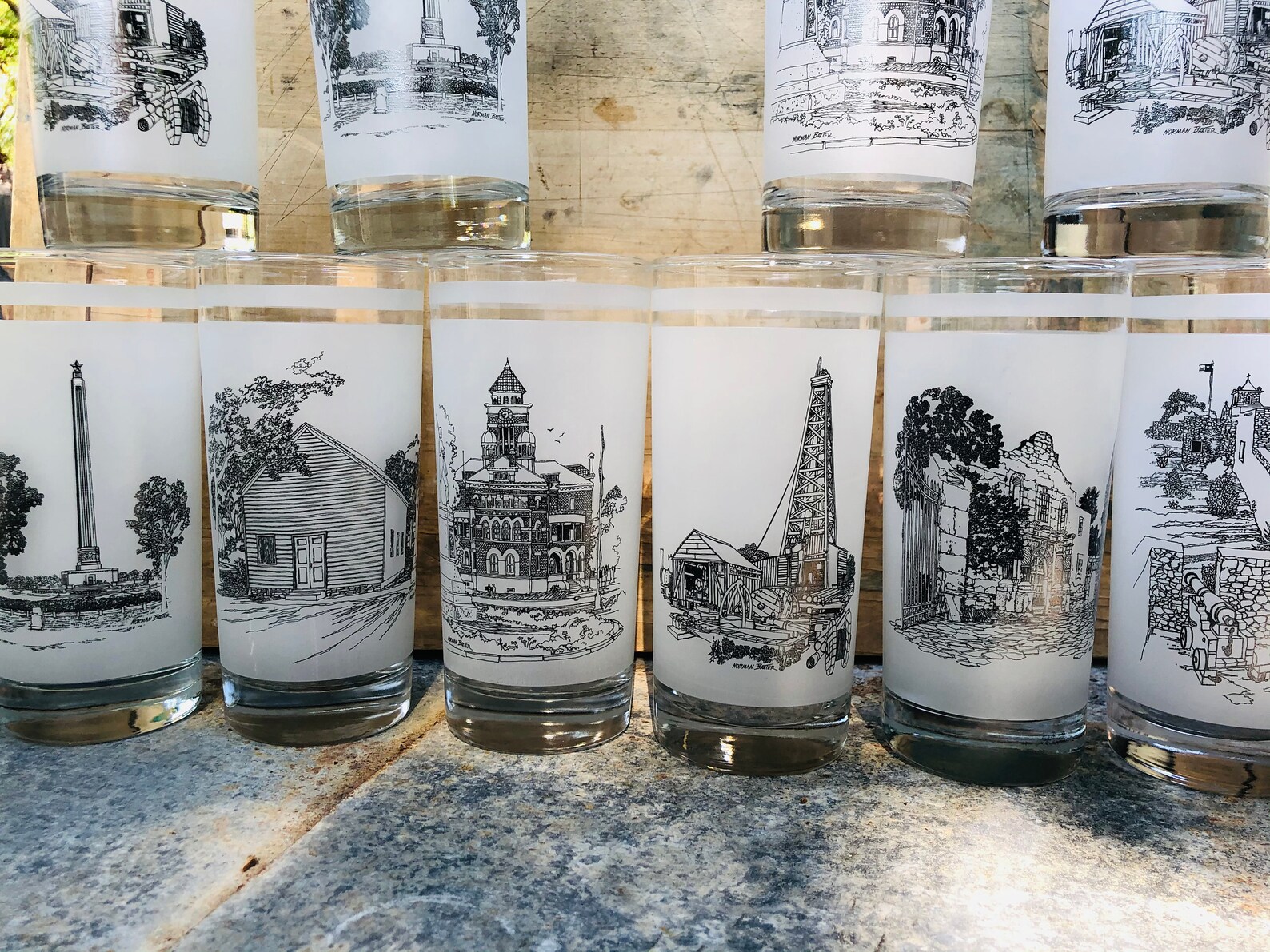 Set Drinking Glasses Barware texas Memorabilia Etsy