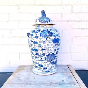 Antique Chinoiserie Large Ginger Jar- Chinoiserie Vase- 19th Century- Blue and White Ginger Jar- Decorative- Pot-Vase-Ginger Jar