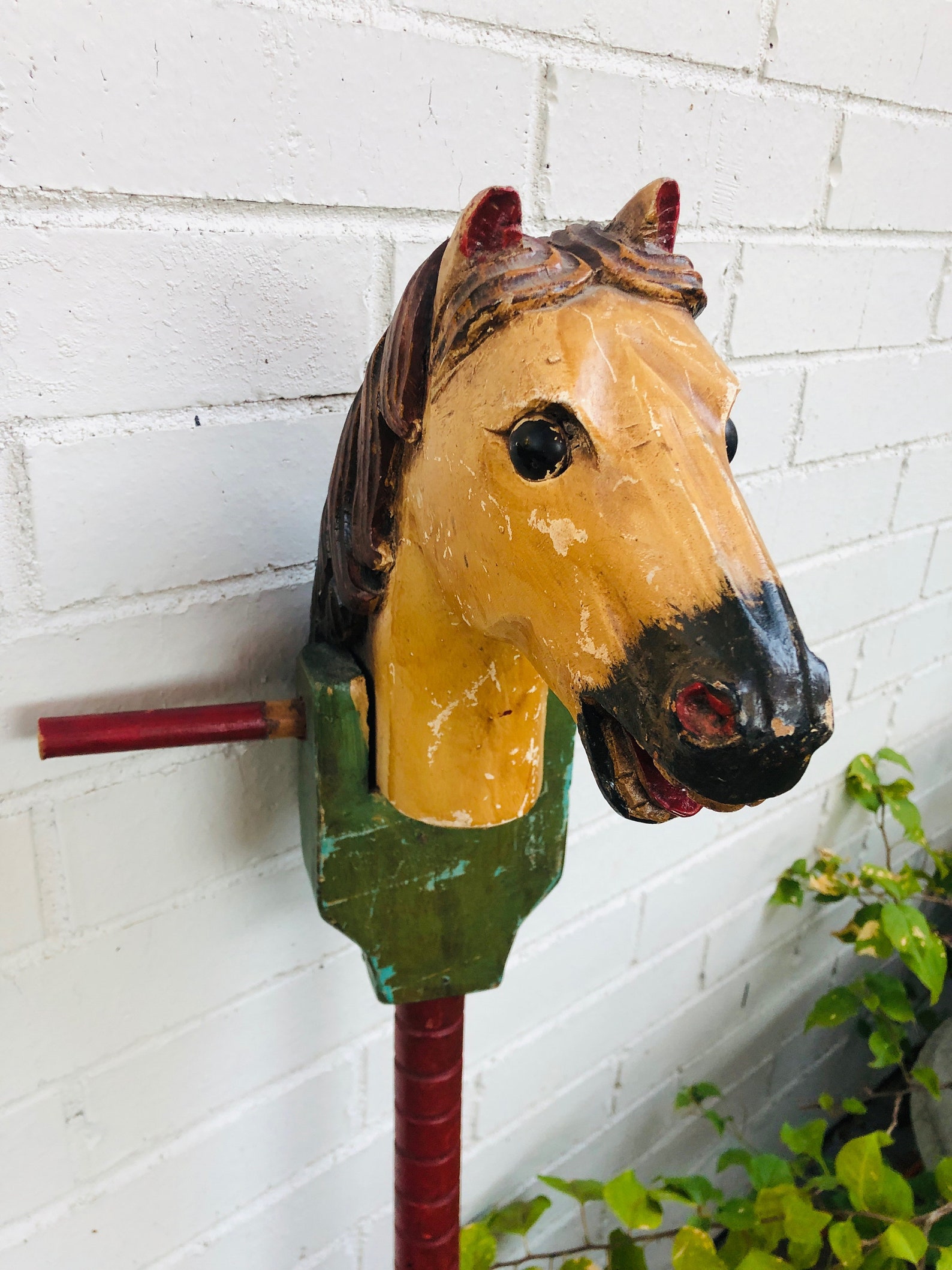 Antique Wood Stick Horse on Wheels Toy Child Etsy