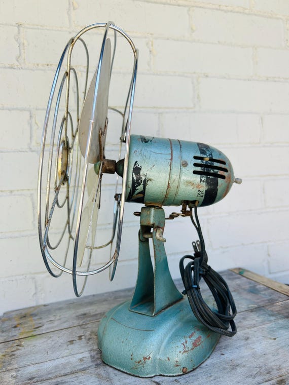 Vintage Zero Desk Fan – Blue Green Metal, Stationary High Speed - Etsy