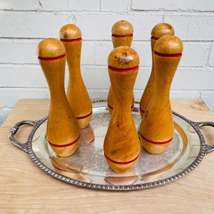 Wood Bowling Pins-Vintage- Wood - Carnival - Bowling - Pins - Set