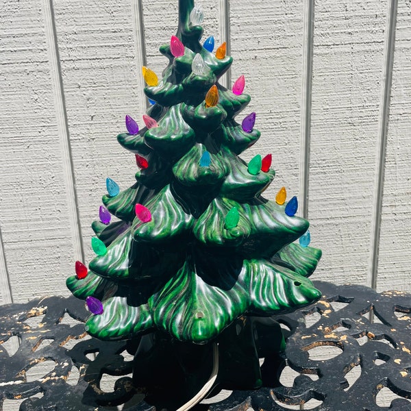 Vintage Ceramic Christmas Tree with Lights - Electric