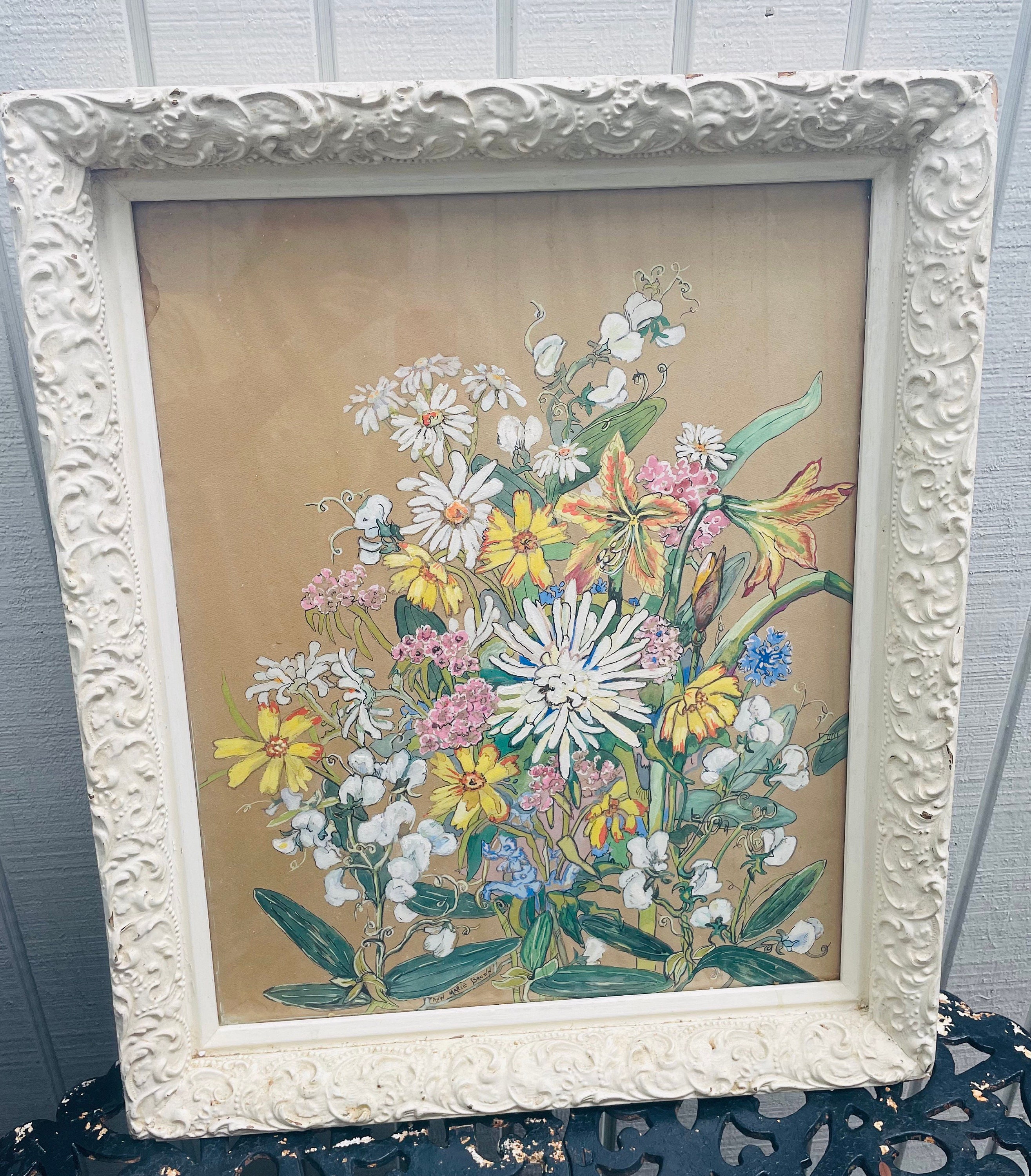 Floral Art with White Frame Etsy