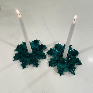 Vintage Christmas Decoration -Holly Candleholder -Vintage -Decoration - Metal- Christmas Candle Holders- Pair of Candlesticks- Taper Candles