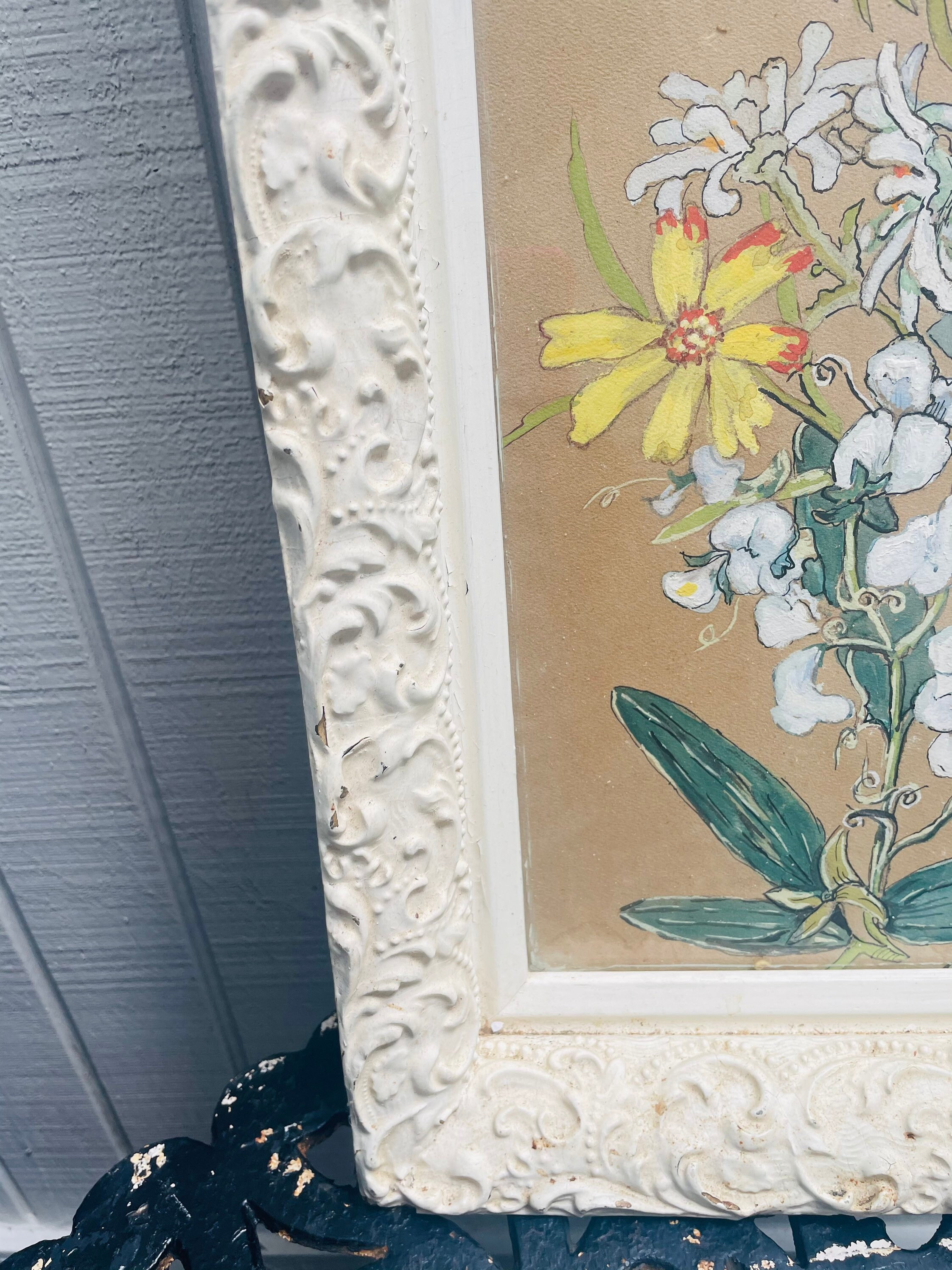 Floral Art with White Frame Etsy