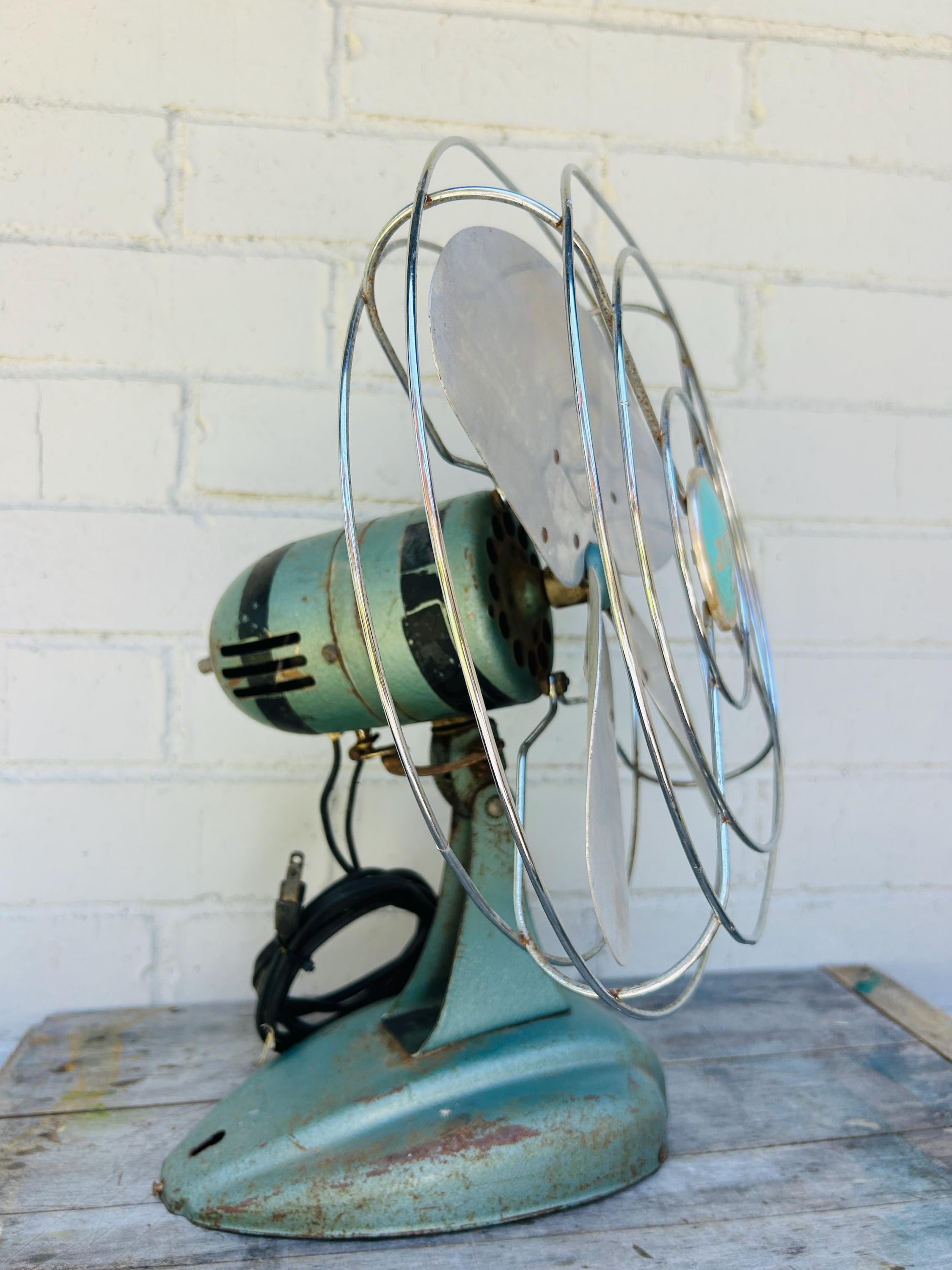 Vintage Zero Desk Fan – Blue Green Metal, Stationary High Speed - Etsy