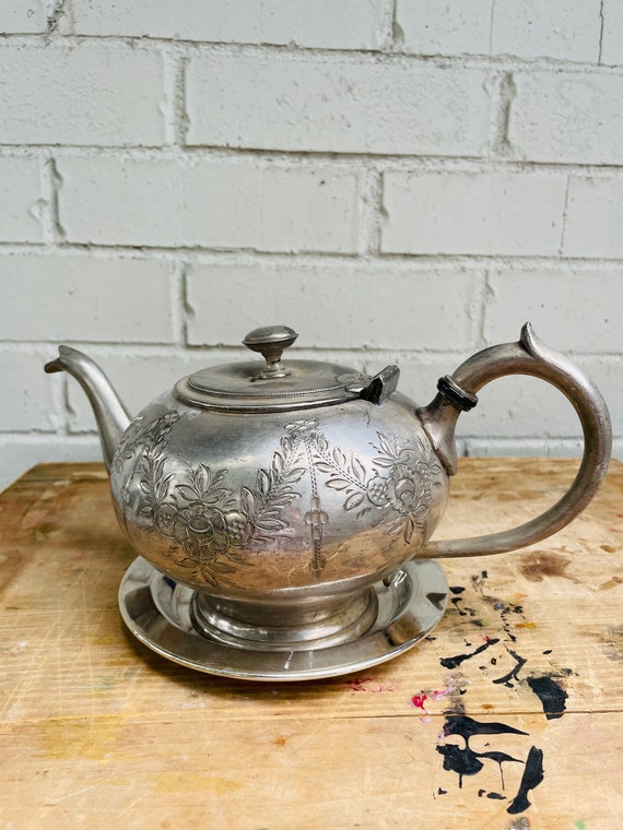 Silver Plate Teapot Antique Teapot Etched Silver Silver Etsy