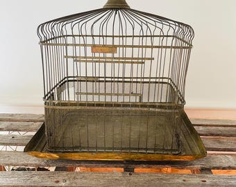Vintage Brass Bird Cage – Rectangular Home Decor Accessory