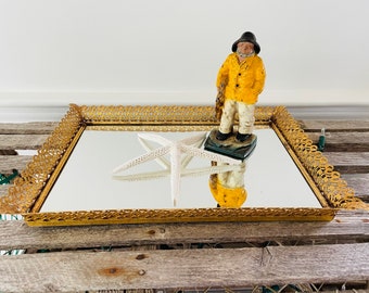 Vintage Gold Vanity Mirror Tray – Perfume Display, Bathroom Decor