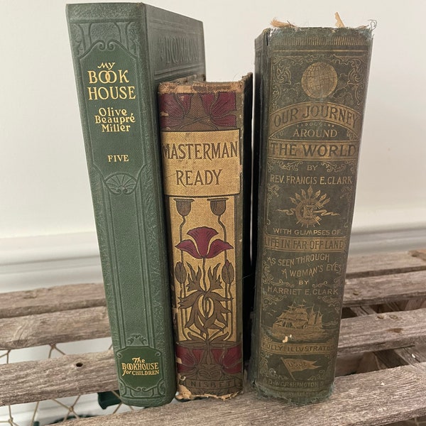 Set of Three Antique Books- Vintage Book Set