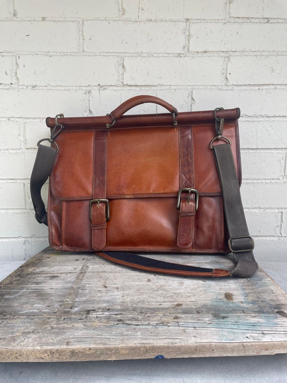 Vintage Brown Leather Satchel- Leather Bag- Vintag