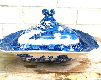 Antique Blue Willow Soup Tureen – Brown Steventon Burstem England