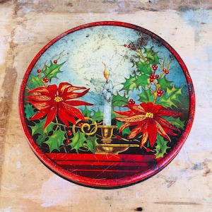 Vintage Christmas Tin - Biscuits - Candy - Cookies - candle- holy