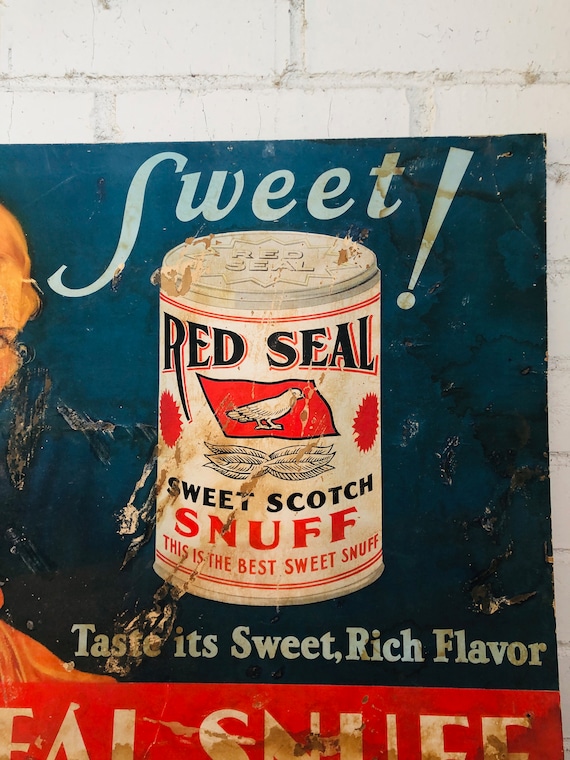 Vintage Sign - Red Seal Snuff - 1920's - Cardboard- Sweet