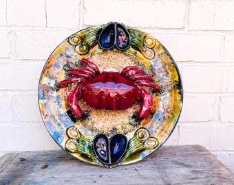 Majolica Plate - Large Crab - Portugese- Coastal Decor - Nautical Decor