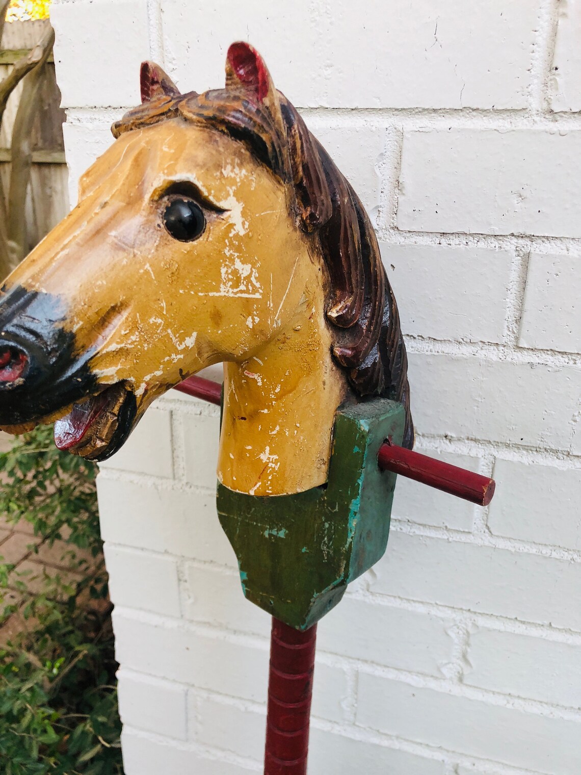 Antique Wood Stick Horse on Wheels Toy Child Etsy