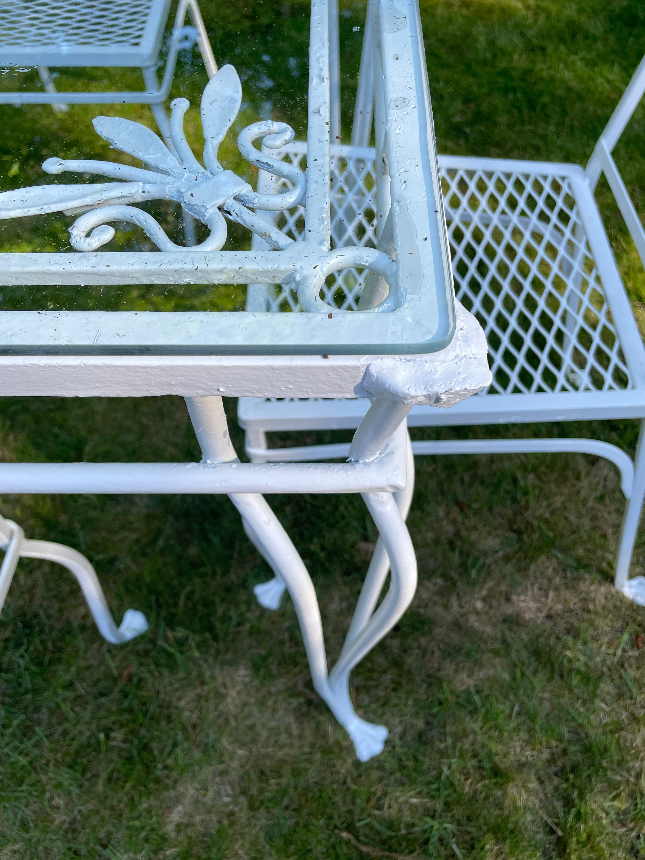 Vintage Patio Juego de Mesa y Cuatro Sillas Hierro Blanco | Etsy