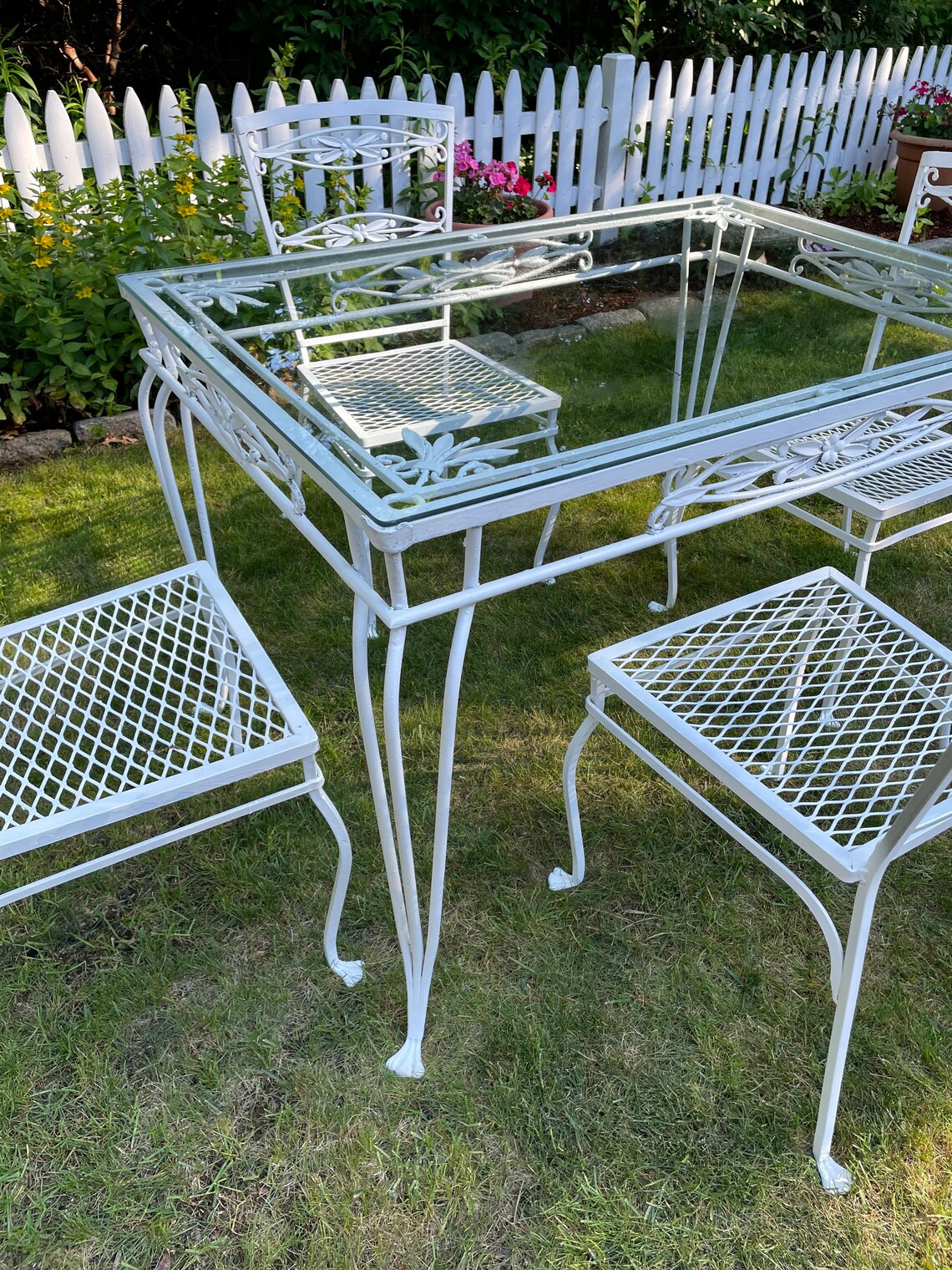 Vintage Patio Juego de Mesa y Cuatro Sillas Hierro Blanco | Etsy