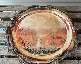 Vintage Silver Tray- Round Tray - Silver plate Tray -  Serving Piece- Dining