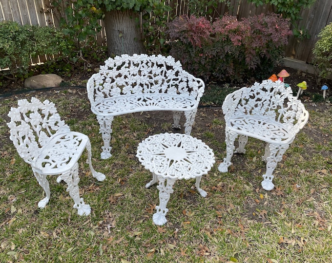 Antique Patio Furniture Iron Furniture 4 Piece Set Bench Etsy