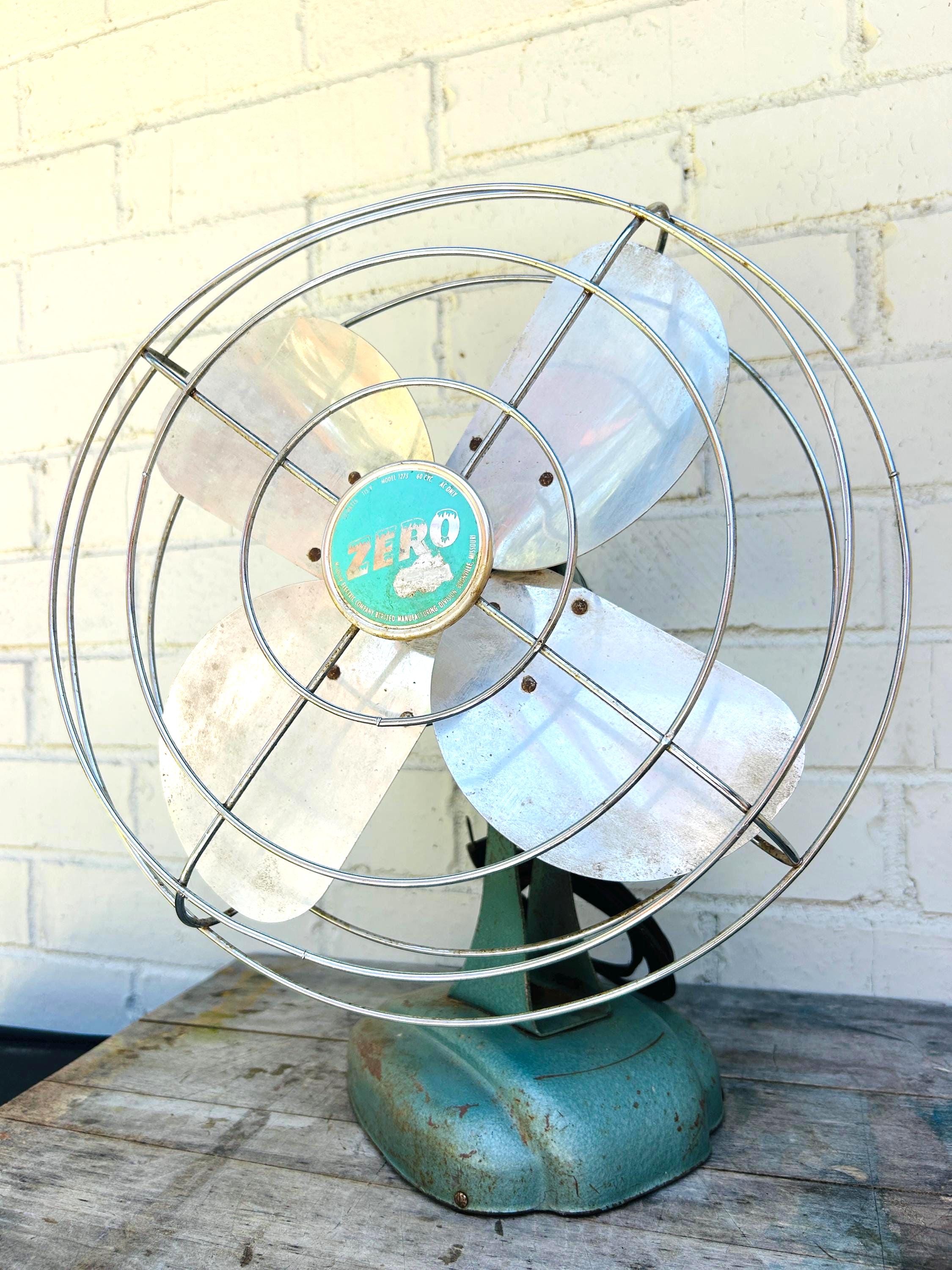 ZERO 扇風機 USA アメリカ ヴィンテージ レトロ Vintage Zero Desk Fan – Blue Green Metal, Stationary High Speed - Etsy