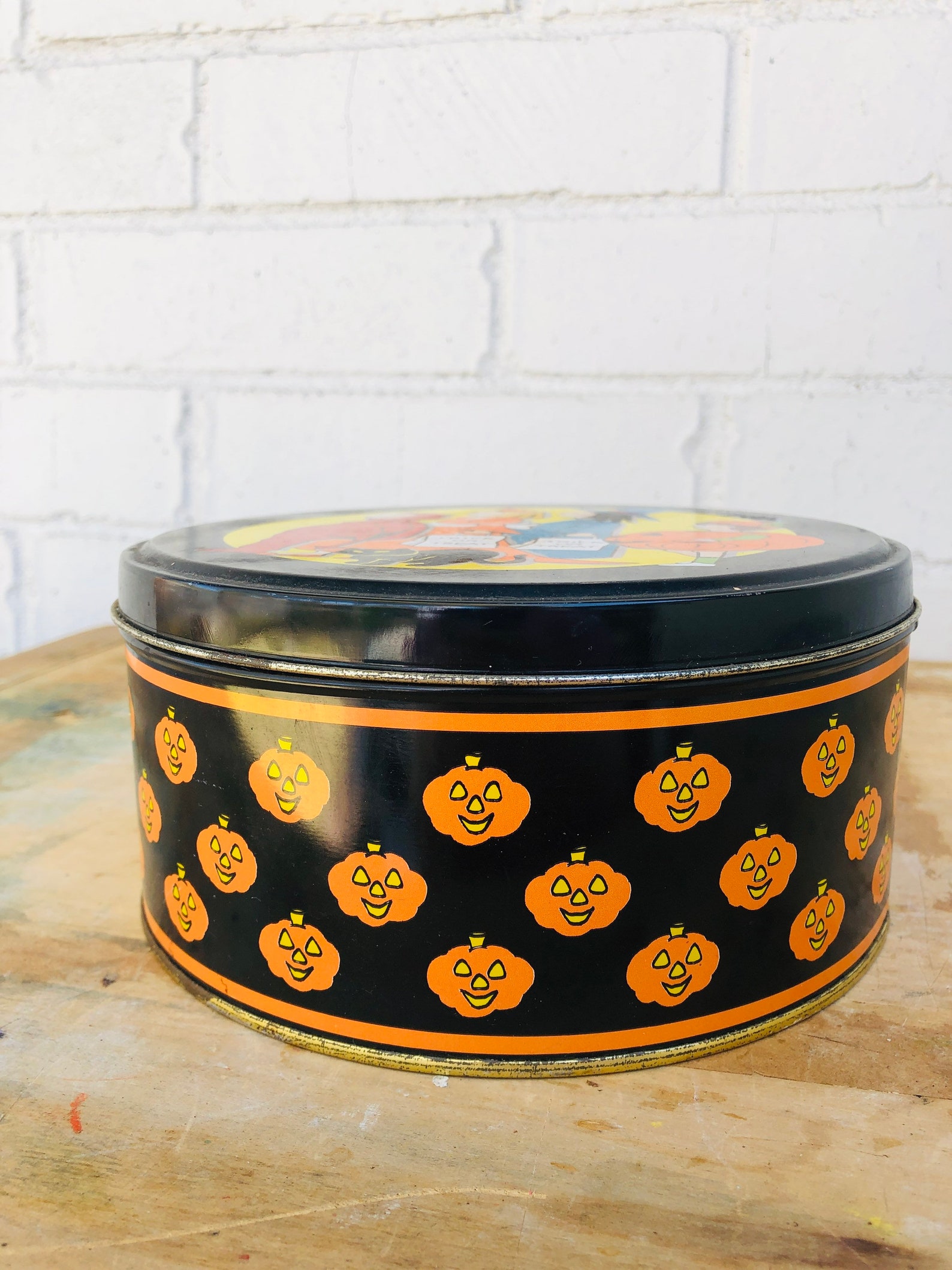 Vintage Halloween Cookie Tin Can Baked Good Container Food Etsy