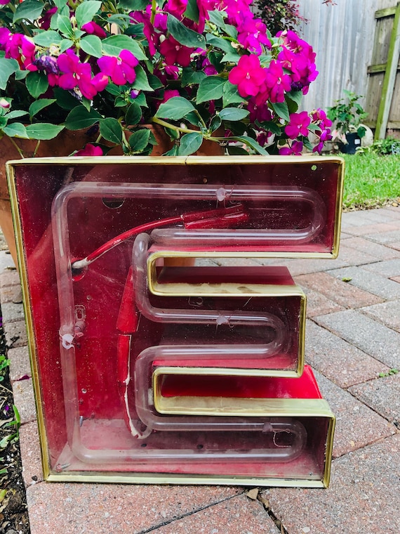 Letter - Vintage - Neon Letter - E - Sign - Red and Gold