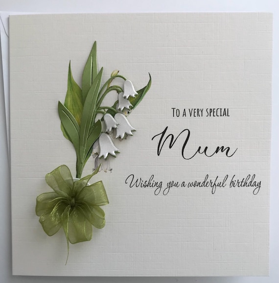 3D Lily of the Valley flower Birthday card for Mum, Handmade in the UK