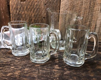 Beer Mugs & Pitcher Set Barware Drinking Glasses Heavy Weight