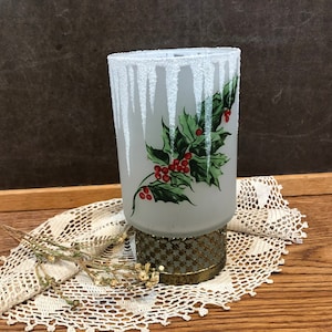 Vintage Christmas Candleholder Frosted Holly
