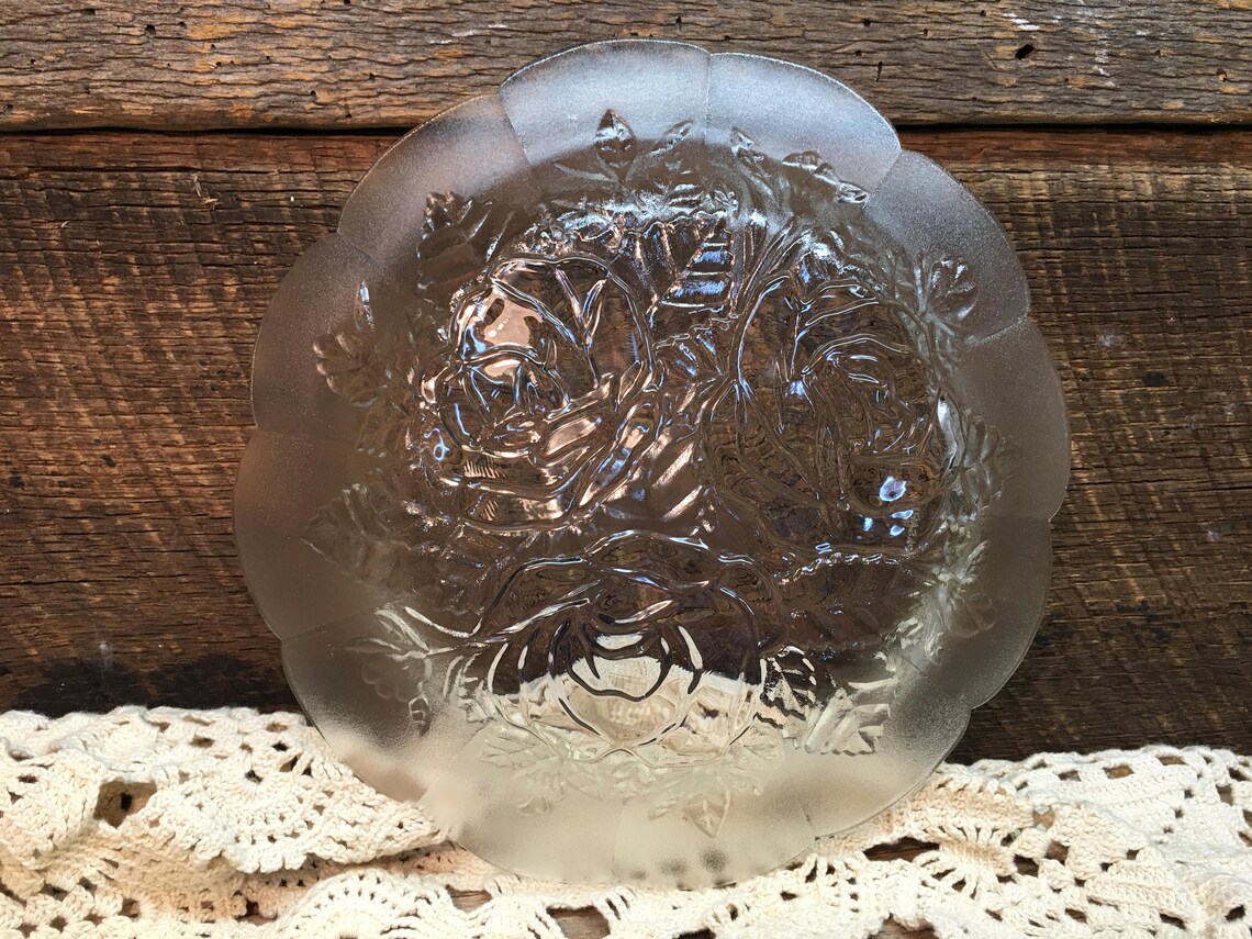 Pasari Glass Bowl Indonesia Clear Glass Rose Design Etsy