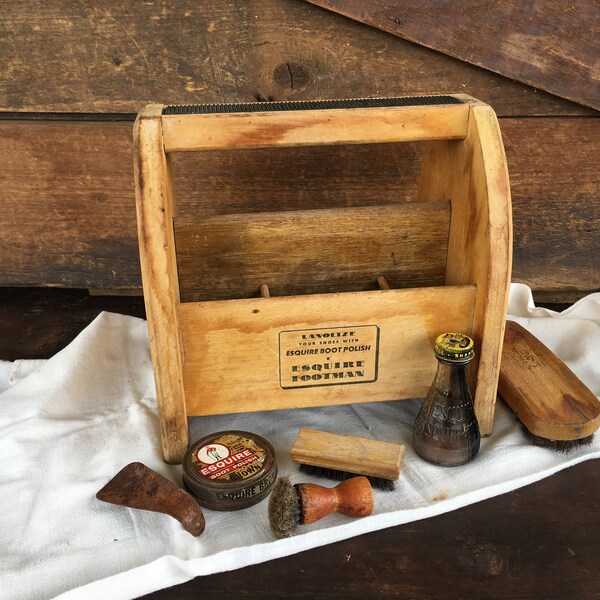 Vintage Esquire Footman/Shoe Shine Kit/Wooden/Accessories/Brushes