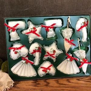12 Piece Set Christmas Ornaments White Lace
